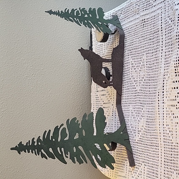 Metal  Pine Trees And Wolf. Dark Green Tree Brown Wolf. Tea Candles Included - Picture 5 of 16